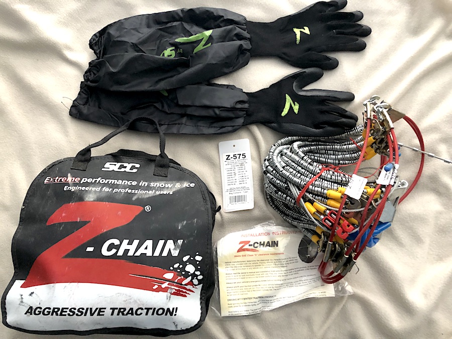 Security Chain Company Z-575 Z-Chain Extreme Performance Cable Tire Traction Chain - Set of 2, with long-sleeved rubber gloves, carrying bag, and installation instructions
