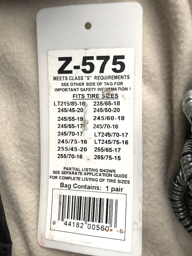 Z-575 Cable Chains Tire Fitment Guide