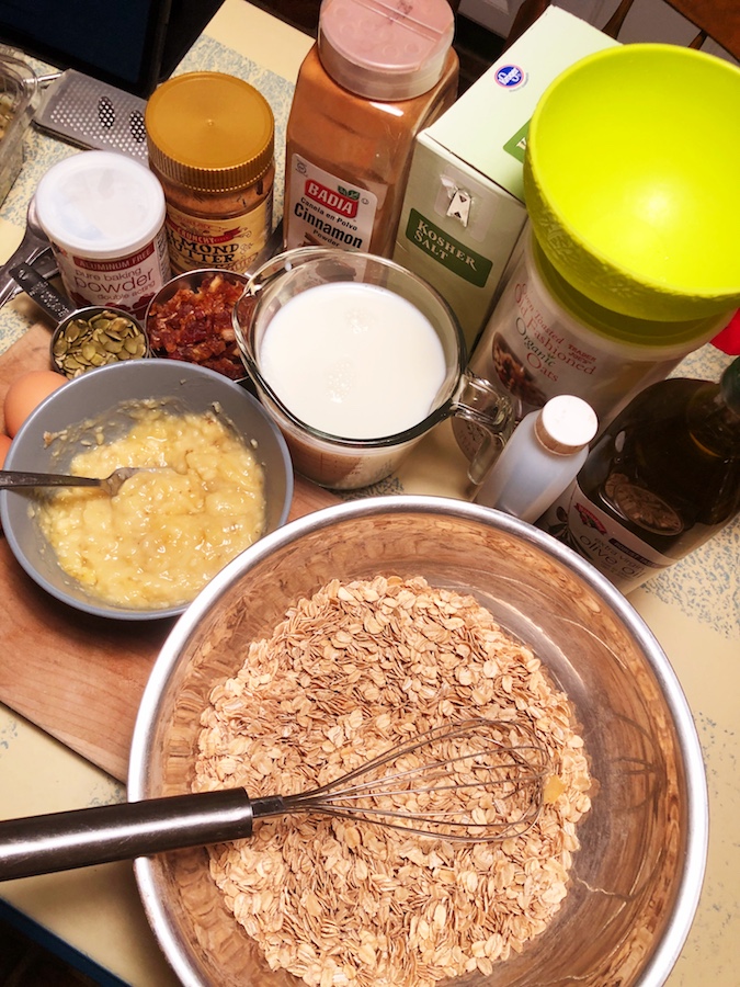 overhead shot of baking ingredients being mixed