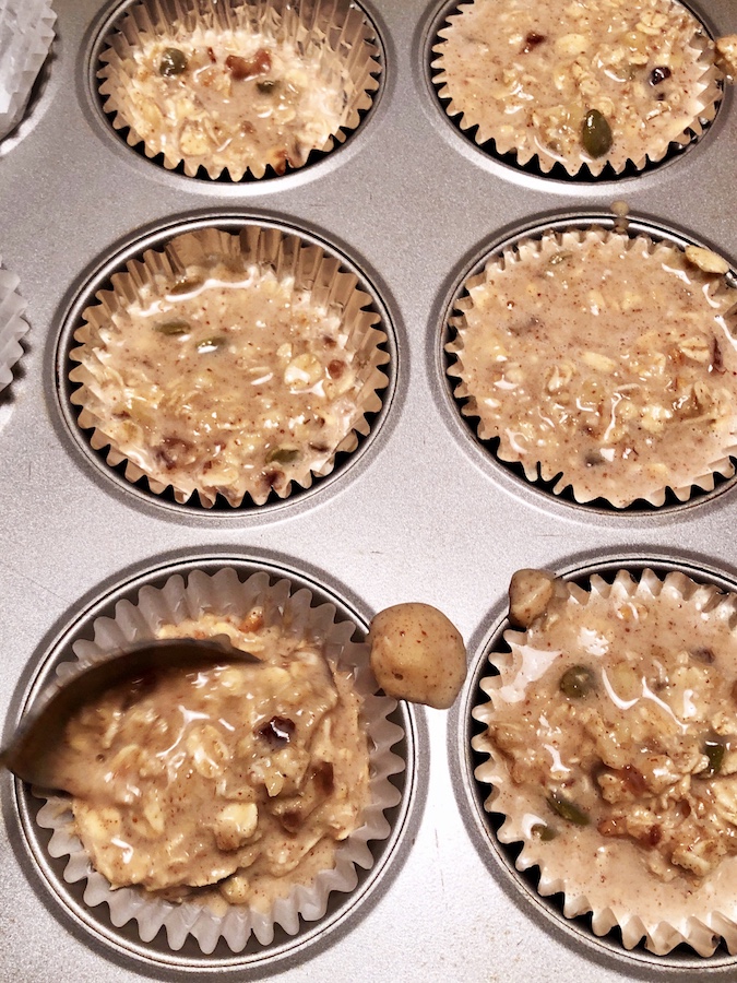batter spooned into muffin tin